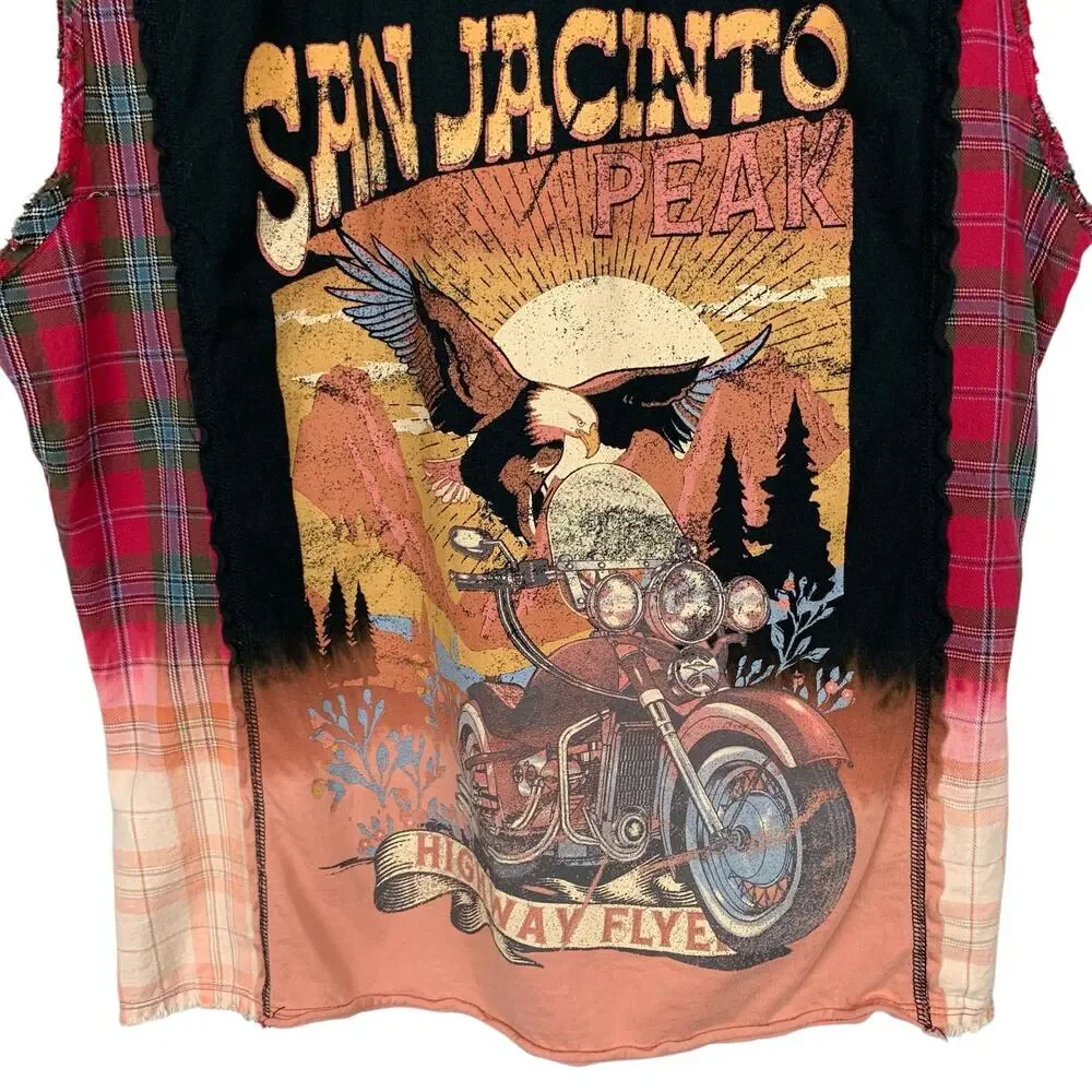La La Land Creative Co Flannel Shirt Red Plaid Bleached Back Graphic Women's S - Picture 7 of 7